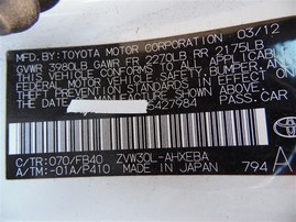 2012 Toyota Prius White 1.8L AT #Z22116